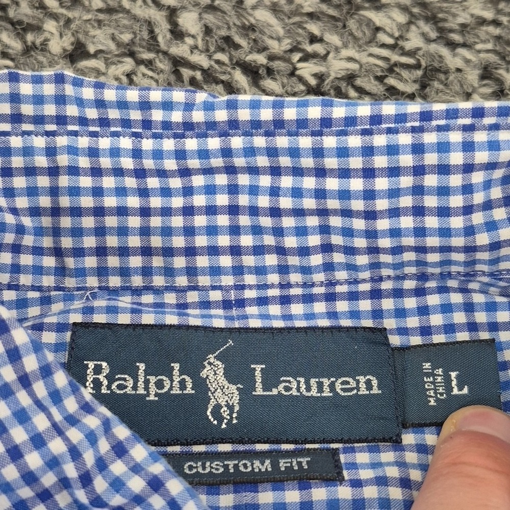 Ralph Lauren Long Sleeve Mens Large Blue Check Button Down Custom Fit - Picture 3 of 9